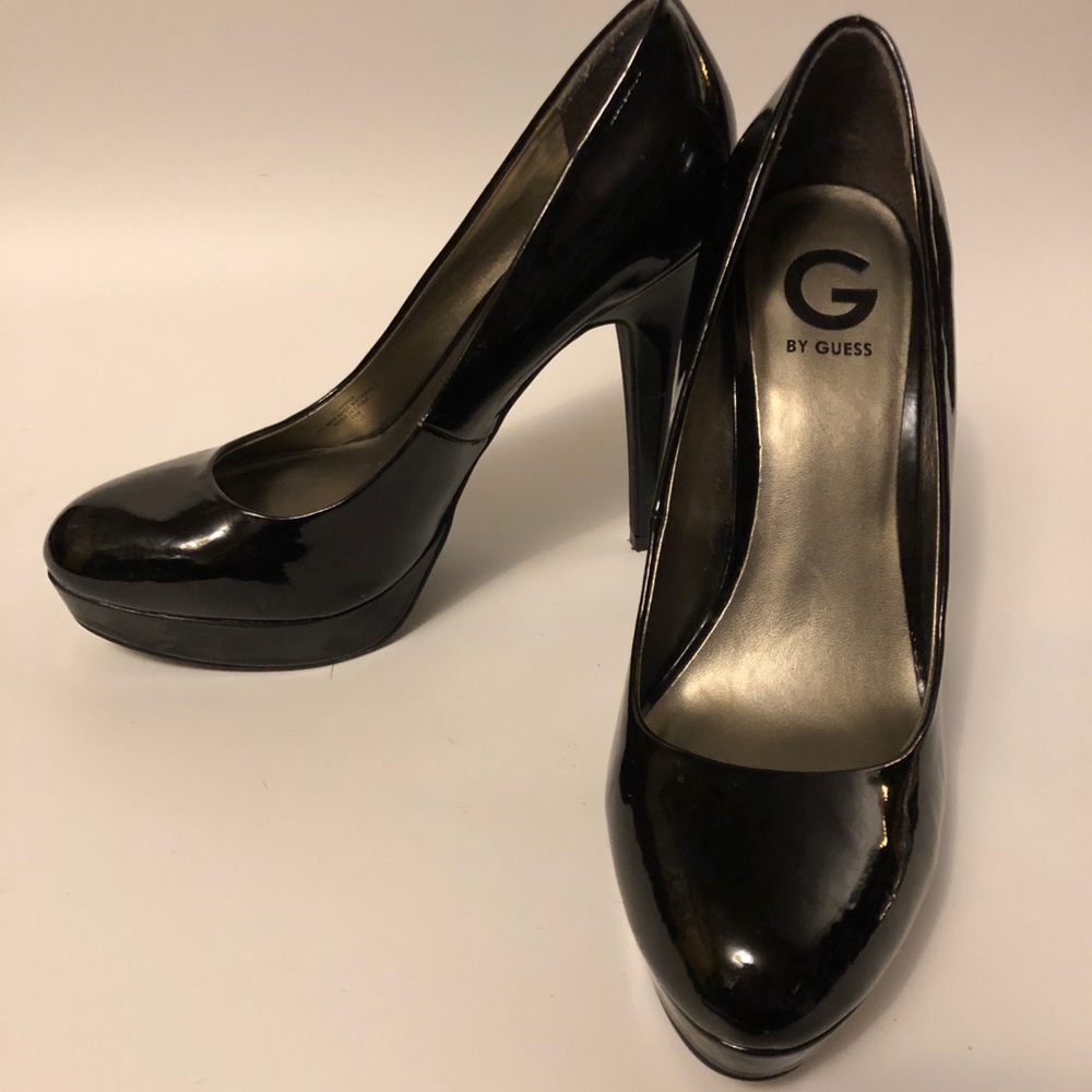 G by guess platform patent leather heels in black